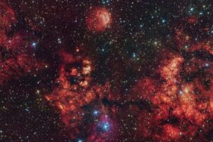 A spooky bat has been spotted flying over the European Southern Observatory’s (ESO’s) Paranal site in Chile, right in time for Halloween. Thanks to its wide field of view, the VLT Survey Telescope (VST) was able to capture this large cloud of cosmic gas and dust, whose mesmerising appearance resembles the silhouette of a bat.