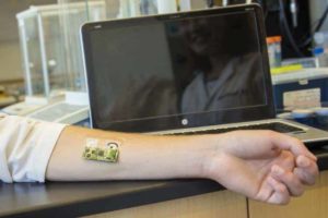 This flexible wearable sensor can be worn on the arm to detect alcohol level.