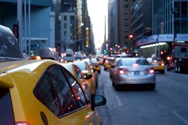 Taxis on a city street