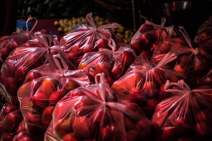 Plastic shopping bags release thousands of dissolved compounds in sunlight