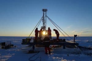 The AWI team used hot water to drill through the ice shelf to the seabed. Photo credit_Sophie Berger