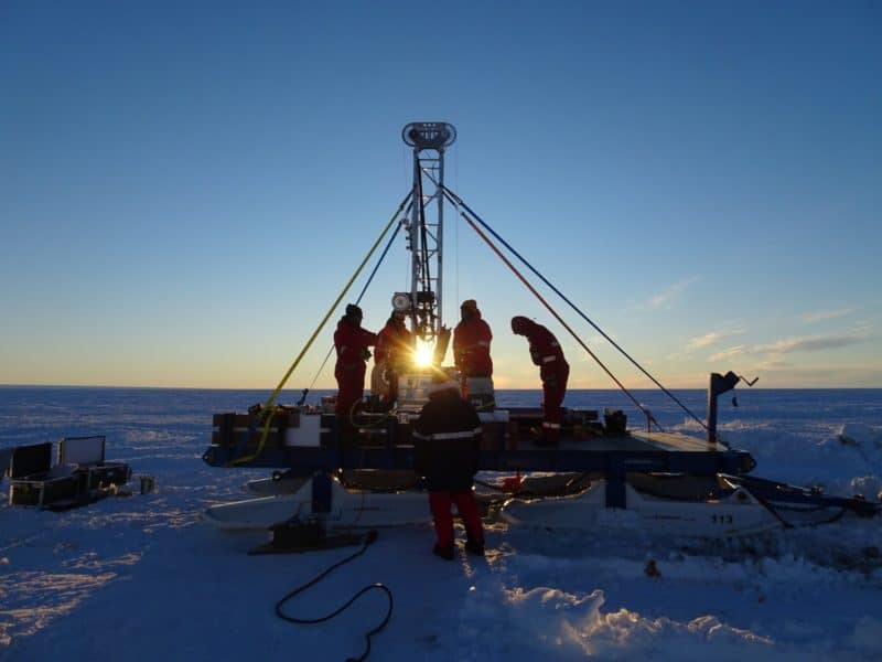 The AWI team used hot water to drill through the ice shelf to the seabed. Photo credit_Sophie Berger