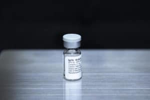 A vial of spike ferritin nanoparticle (SpFN), WRAIR’s COVID-19 vaccine. Built on a ferritin platform, the vaccine offers a flexible approach to targeting multiple variants of the virus that causes COVID-19 and potentially other coronaviruses as well.