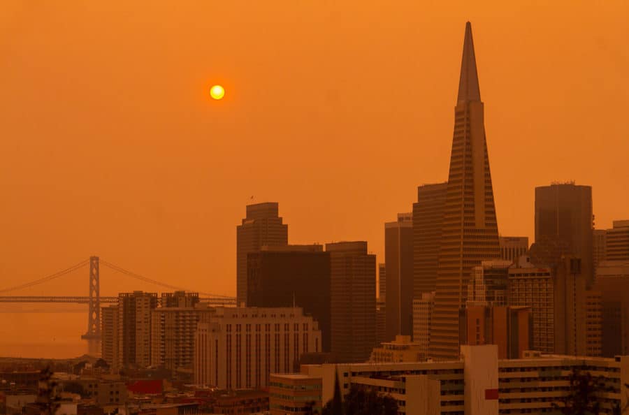 Hazy photo of air pollution on a skyline