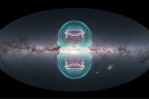 The NASA visualization team created a superposition of an image of the Milky Way, taken by the European Space Agency’s Gaia space observatory, and a visualization of the simulations of the eRosita and Fermi bubbles prepared by Karen Yang (lead author of the study and an assistant professor at the National Tsing Hua University in Taiwan) in cooperation with the co-authors of the paper Mateusz Ruszkowski (University of Michigan) and Ellen Zweibel (University of Wisconsin). Image credit: ESA/Gaia/DPAC, CC BY-SA 3.0 IGO