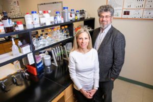 Kinesiology and community health professor Marni Boppart, left, chemistry professor Jonathan Sweedler and their colleagues developed a new method to recover skeletal muscle after disuse. They report their findings in the Journal of Physiology. Photo by Michelle Hassel