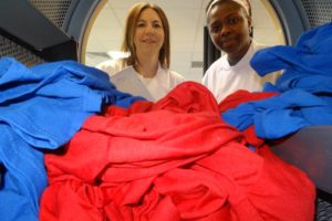 Test load in a tumble dryer - Dr Kelly Sheridan and PhD student Chimdia Kechi Okafor.JPG