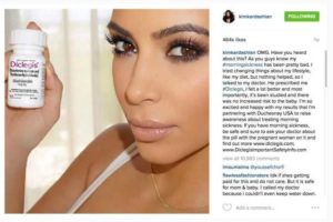 Screenshot of Kim Kardashian's 2015 Instagram post promoting Diclegis to treat morning sickness. The post has since been removed.
