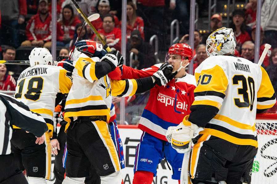 A fight between the Washington Capitals and Pittsburgh Penguins on Feb. 2, 2020.