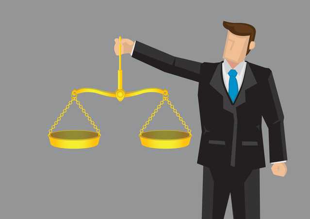 Man holding scales of justice illustration.