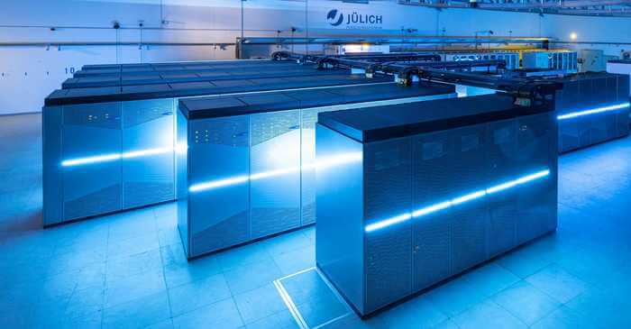 Germany's fastest supercomputer JUWELS at Forschungszentrum Jülich, which is funded in equal parts by the Federal Ministry of Education and Research (BMBF) and the Ministry of Culture and Science of the State of North Rhine-Westphalia (MKW NRW) via the Gauss Centre for Supercomputing (GCS).