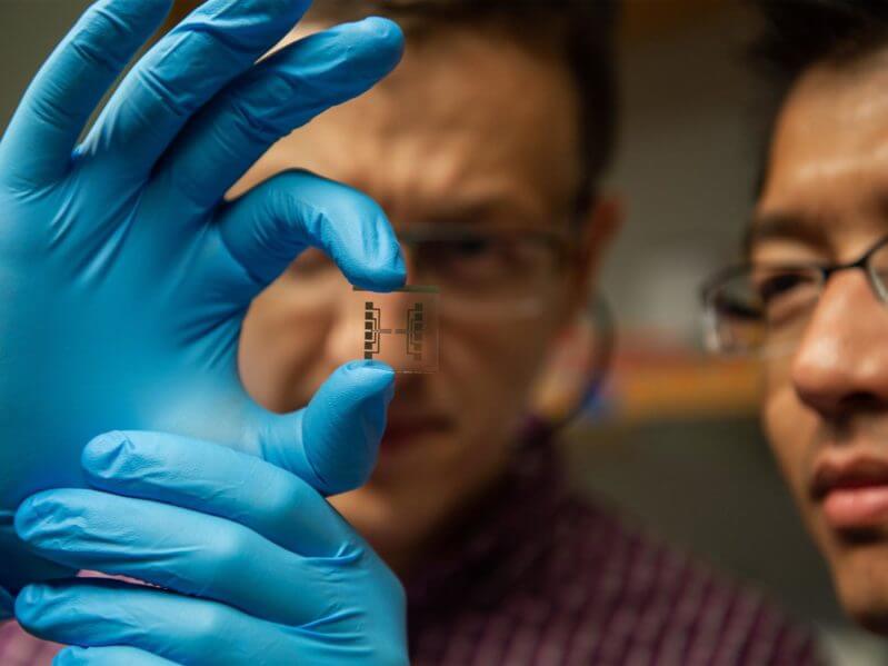 Penn State researchers used a new laser writing technique to develop the first highly customizable microscale gas sensing devices. Credit: Kelby Hochreither/Penn State . All Rights Reserved.