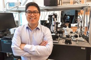 Hyowon “Hugh” Lee, a Purdue University associate professor of biomedical engineering, has created a magnetically controlled medical device to remove blood accumulating in the brain during a stroke. The research was published in Nature Communications. (Purdue University photo/Vincent Walter)