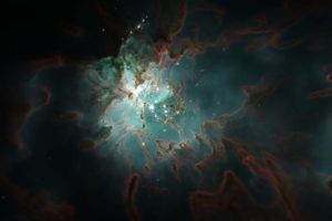 Simulation of a star-forming region, where massive stars destroy their parent cloud.