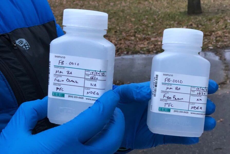 Water samples for PFAS analysis. Credit: Michigan Department of Environment, Great Lakes and Energy