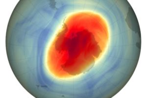 This map shows the size and shape of the ozone hole over the South Pole on Oct. 5, 2022, when it reached its single-day maximum extent for the year.