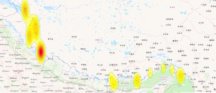 Although it is impossible to pinpoint the precise locations of the incursions, it is clear that the incursions are clustered around hot spots. These are the so-called red-zones: parts of the Line of Actual Control between China and India, where the border is not clearly defined.