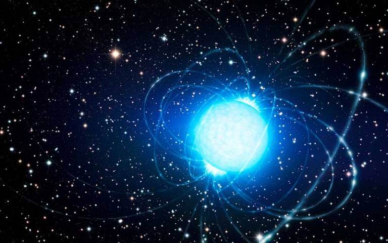 Artist’s impression of a magnetar in the star cluster Westerlund 1. Credit: ESO/L. Calçada. Source: Wikimedia Commons. CC BY 4.0.