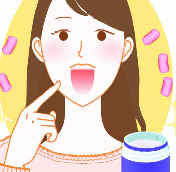An illustration of a probiotic curing halitosis in an attractive woman
