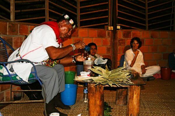 Traditional healer prepares ayahuasca