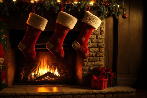 Christmas stocking over fireplace