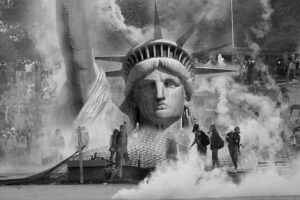 Statue of Liberty illustration in smoke