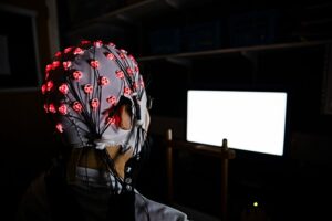 The brainwaves experiment set-up in the Adaptive Brain Lab, led by Prof Zoe Kourtzi, in the University of Cambridge’s Department of Psychology.