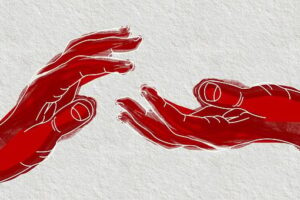 Illustration of two red hands