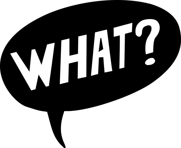 Speech bubble with the word "What?" in it