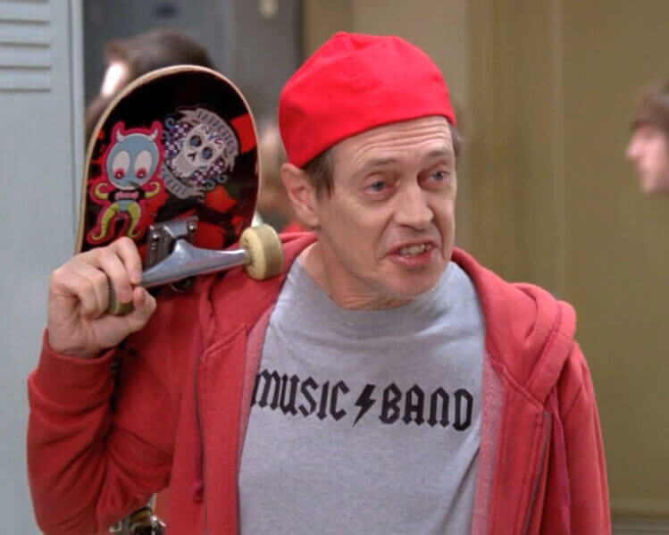 Fellow kids meme of an old Steve Buscemi trying to look like a high school student