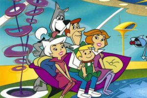 Jetsons family sitting on couch