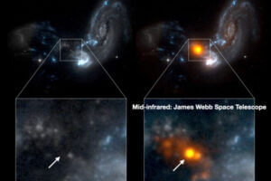 Astronomers from an international team have used the James Webb Space Telescope to reveal, for the first time, the exact location of the source powering colliding galaxies. Curiously, this source lies outside of the main parts of the galaxies and is not visible at all in the ultraviolet or visible light observed with the Hubble Space Telescope.