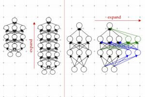 The framework developed by the researchers accelerates training of a new, larger neural network model by using the weights in the neurons of an older, smaller model as building blocks. Their machine-learning approach learns to expand the width and depth of the larger model in a data-driven way. Credits: Image: Courtesy of the researchers, edited by MIT News