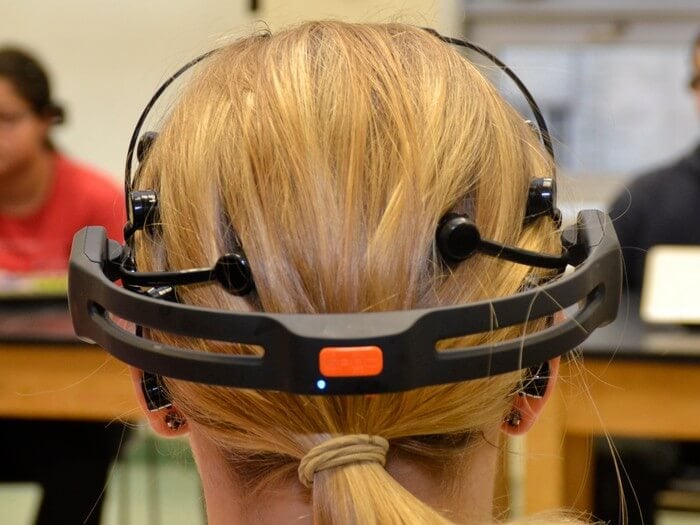 The researchers used portable electroencephalogram (EEG) technology (pictured above) to measure the brainwaves of students and instructors.