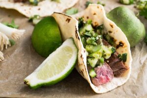 Taco with lime wedge