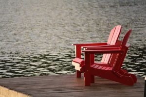 Red wooden chair at the beach