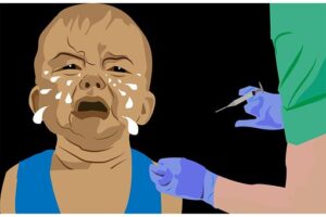 Toddler crying from vaccine, illustration