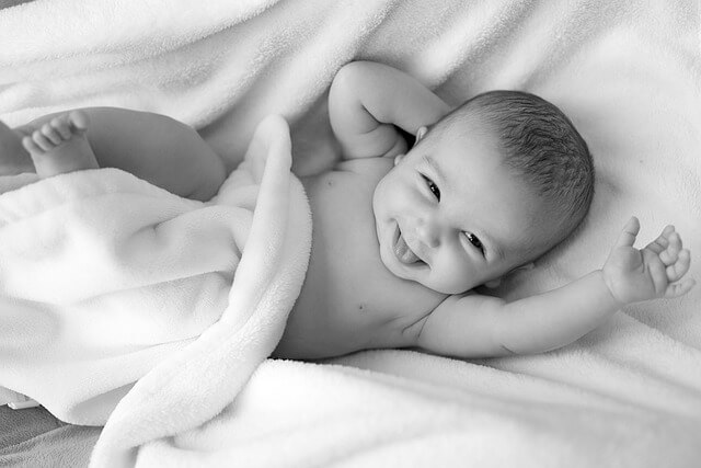 Black and white photo of baby