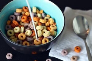 A bowl of fruit cereal