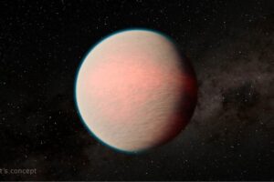 Artist’s concept of the planet GJ 1214 b, a “mini-Neptune” with what is likely a steamy, hazy atmosphere. Credit: NASA/JPL-Caltech/R. Hurt (IPAC)