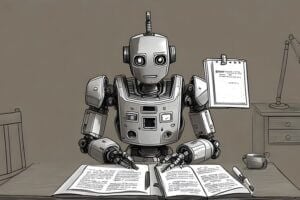 Robot reading the newspaper
