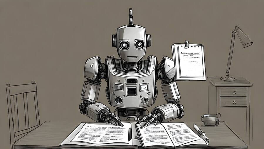 Robot reading the newspaper