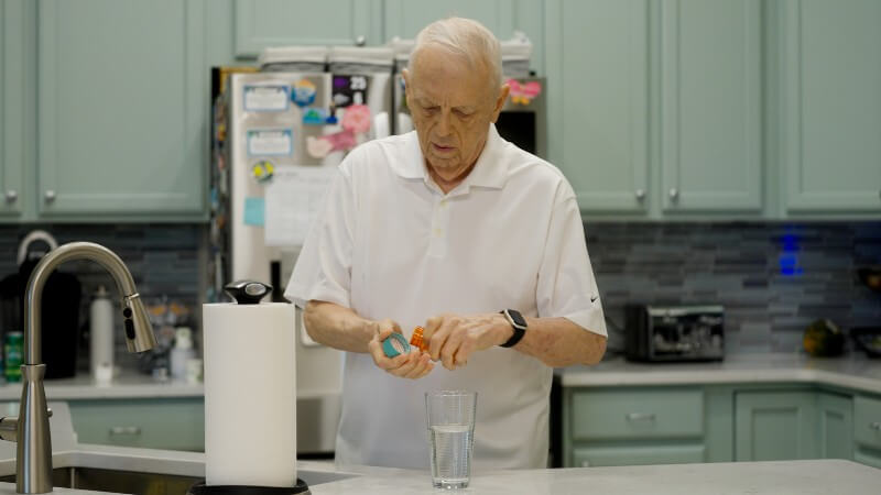 Doug Hull takes medication at his home in Florida that targets a specific gene mutation that caused his cancer to be resistant to chemotherapy. He is able to participate in clinical trials being conducted at The Ohio State University Comprehensive Cancer Center – Arthur G. James Cancer Hospital and Richard J. Solove Research Institute from hundreds of miles away, something researchers hope is the future of cancer research.