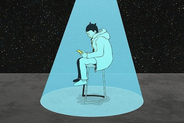 Lonely looking man sitting on a stool. Illustration from Pixabay.