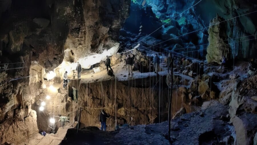 The team excavated through layers of sediments and bones that gradually washed into the cave and were left untouched for tens of thousands of years.