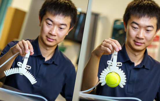 Example of new UC San Diego device that can grip objects with no electronics involved.