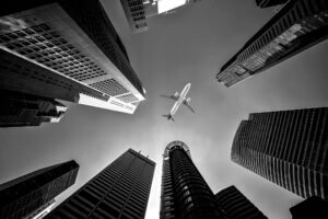 Artsy black and white photo of an airliner. Pixabay