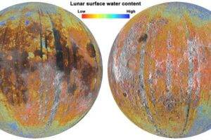 Water content map on the surface of the Moon.