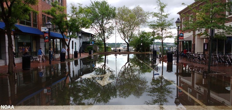 Old Town Alexandria, Virginia, in May 2016 after high tides in the Potomac River inundated the street. Floods like these will occur more frequently as sea levels inch toward coastal infrastructure. Credit: NOAA