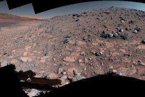 NASA’s Curiosity captured this 360-degree panorama while parked below Gediz Vallis Ridge (seen at right), a formation that preserves a record of one of the last wet periods seen on this part of Mars. After previous attempts, the rover finally reached the ridge on its fourth try. Credit: NASA/JPL-Caltech/MSSS
